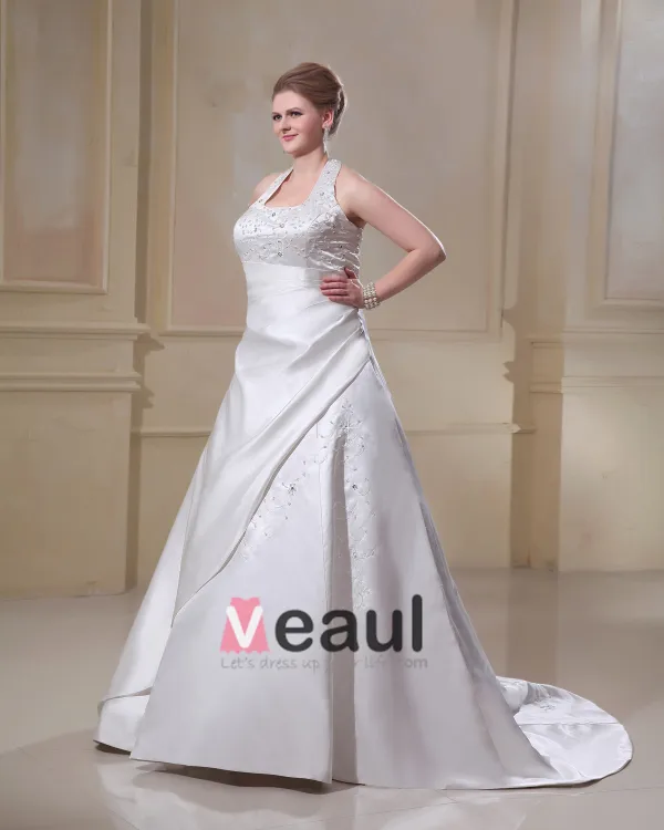 Satin Tribunal Scoop De Broderie Plus La Taille Robe De Mariage Nuptiale Robe