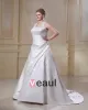 Satin Embroidery Scoop Court Plus Size Bridal Gown Wedding Dress