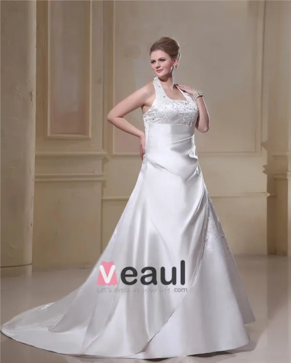 Satin Tribunal Scoop De Broderie Plus La Taille Robe De Mariage Nuptiale Robe