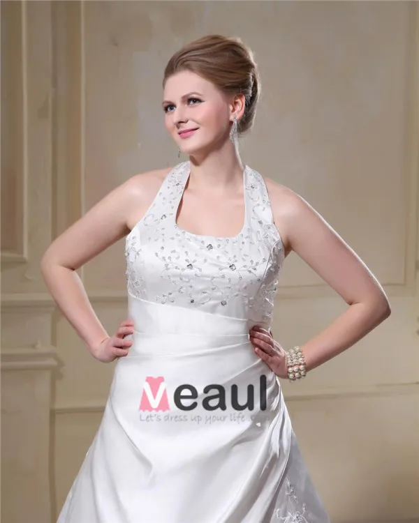 Satin Tribunal Scoop De Broderie Plus La Taille Robe De Mariage Nuptiale Robe
