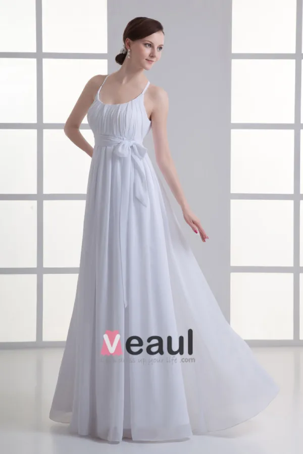 En Mousseline A Volants Noeud Boule De Longueur De Plancher Plisse Robe De Mariée Empire