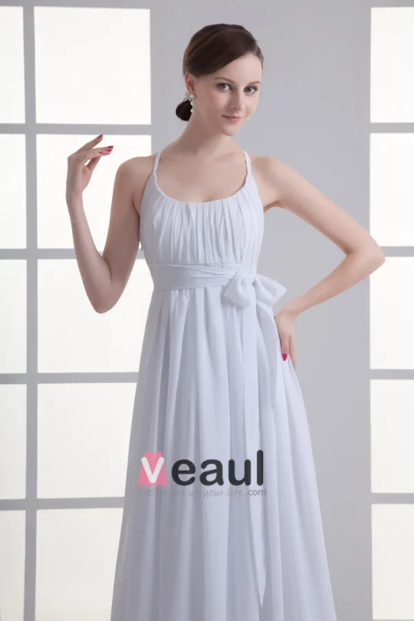 En Mousseline A Volants Noeud Boule De Longueur De Plancher Plisse Robe De Mariée Empire