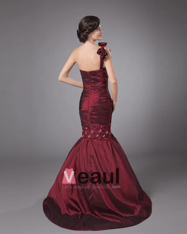 Taffeta Ruffle Beading One Shoulder Mermaid Floor Length Mothers of Bride Guests Dresses