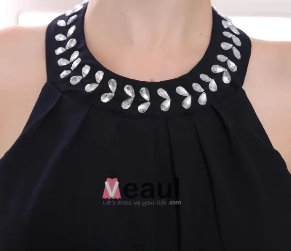 Chiffon Beading Halter Sleeveless Backless Zipper Asymmetrical Pleated Prom Cocktail Dress