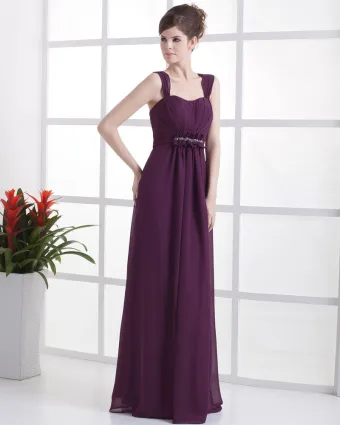 Ruffle Chiffon Shoulder Straps Floor Length Bridesmaid Dress Gown