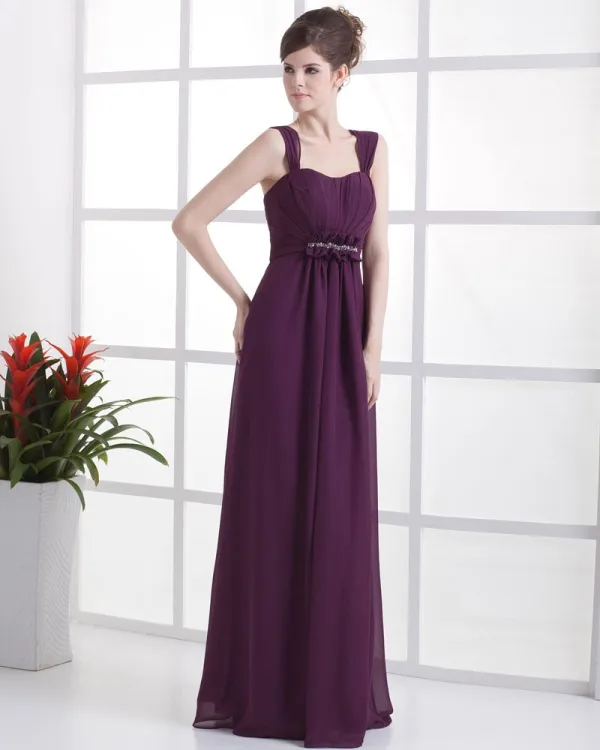 Krusning Chiffon Skulder Stropper Gulv Lengde Brudepikekjoler