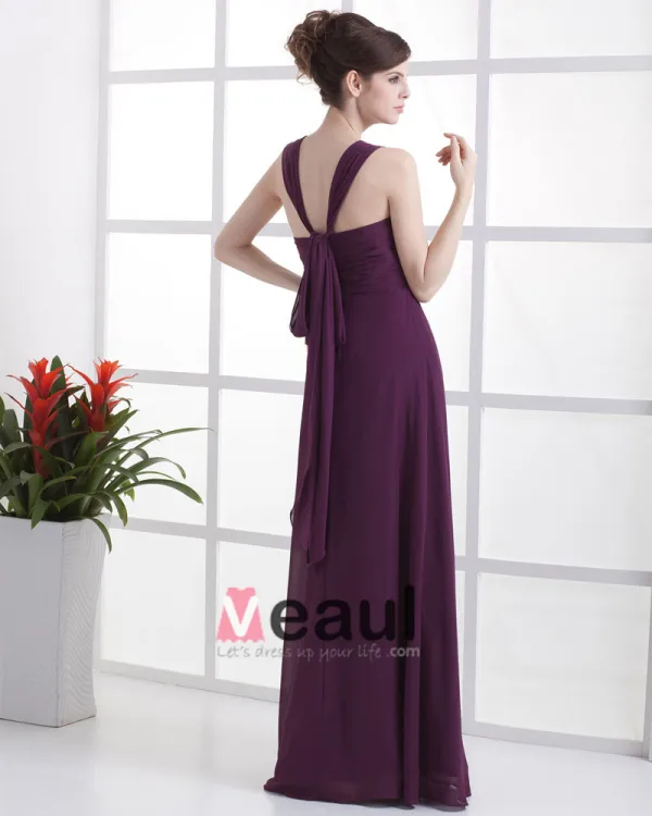 Ruffle Chiffon Shoulder Straps Floor Length Bridesmaid Dress Gown