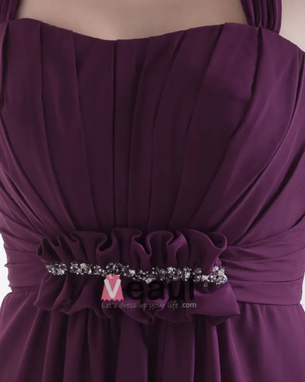 Ruffle Chiffon Shoulder Straps Floor Length Bridesmaid Dress Gown