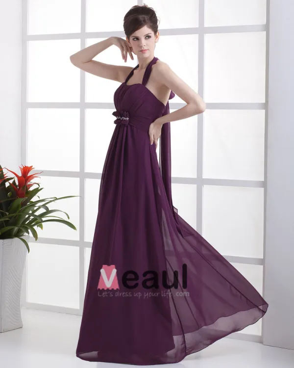 Ruffle Chiffon Shoulder Straps Floor Length Bridesmaid Dress Gown