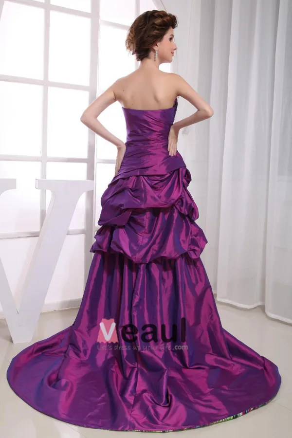 Asymmetrisk Lengde Ermelos Kjaereste Halsen Beading Plissert Taffeta Kvinne Hoy Lav Ballkjoler