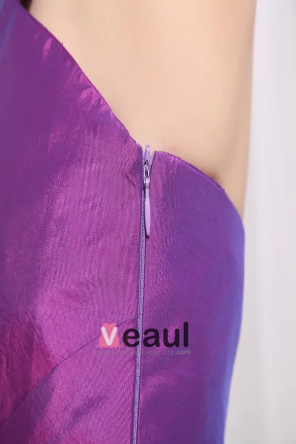 Asymmetrisk Lengde Ermelos Kjaereste Halsen Beading Plissert Taffeta Kvinne Hoy Lav Ballkjoler