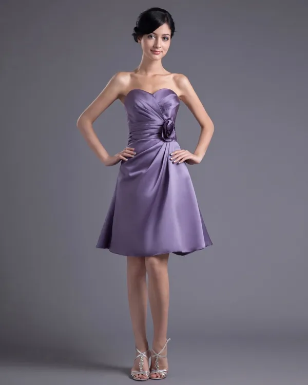 Mote Satin Plissert Blomst Kjaereste Knelange Brudepikekjoler