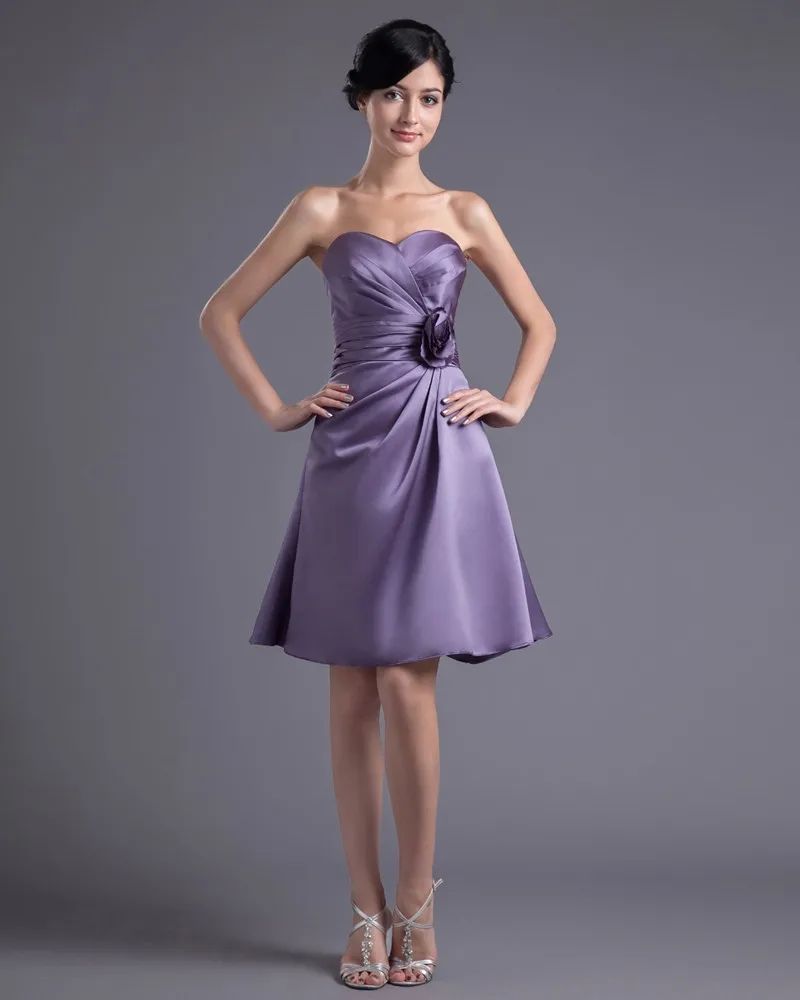 Mote Satin Plissert Blomst Kjaereste Knelange Brudepikekjoler