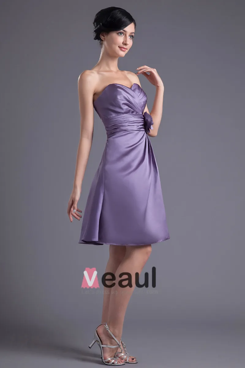 Mote Satin Plissert Blomst Kjaereste Knelange Brudepikekjoler