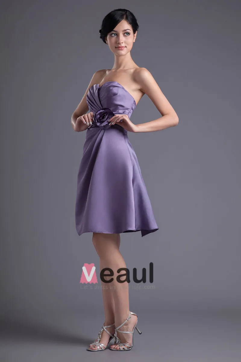 Mote Satin Plissert Blomst Kjaereste Knelange Brudepikekjoler