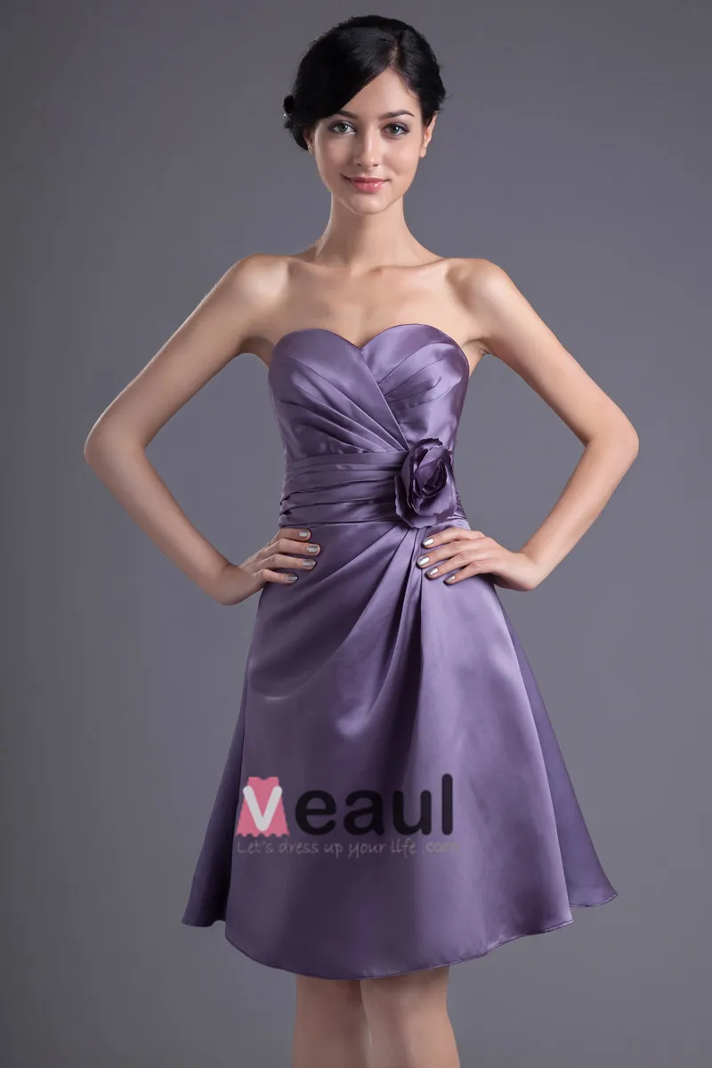 Mote Satin Plissert Blomst Kjaereste Knelange Brudepikekjoler