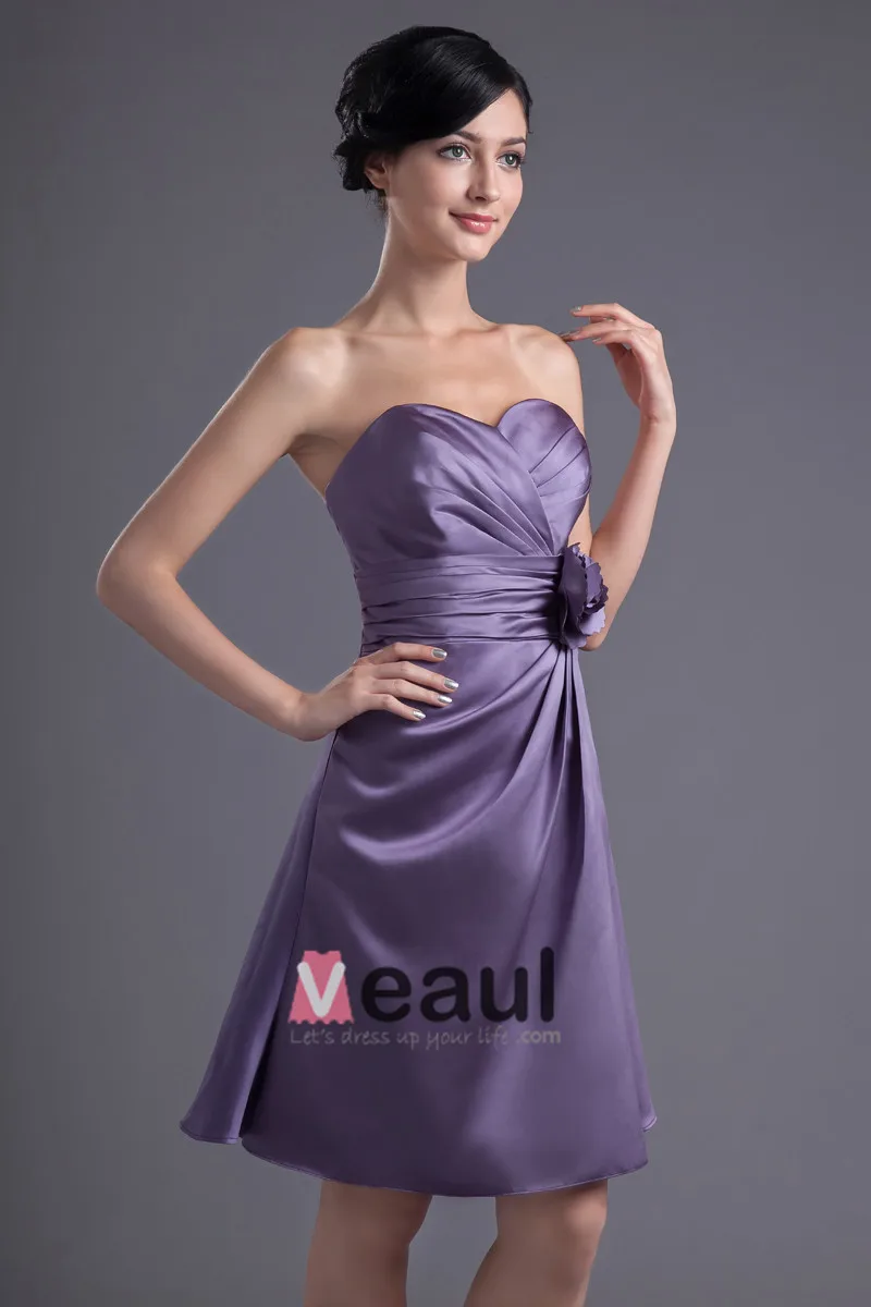 Mote Satin Plissert Blomst Kjaereste Knelange Brudepikekjoler