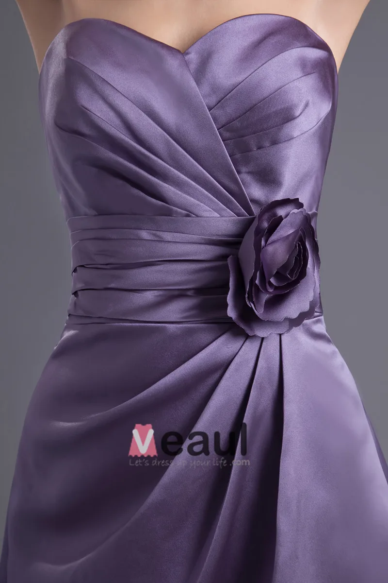 Mote Satin Plissert Blomst Kjaereste Knelange Brudepikekjoler