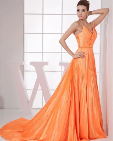 Charmeuse De Soie Col V Manches Fermeture Eclair Volants Etage Longueur Robe De Soirée De Femme