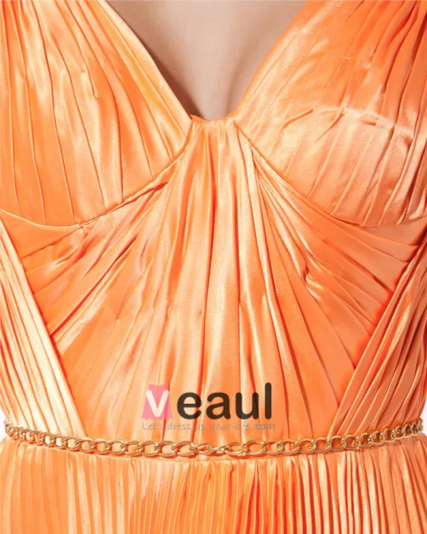 Charmeuse Silk V Neck Sleeveless Zipper Ruffle Floor Length Woman Evening Dress
