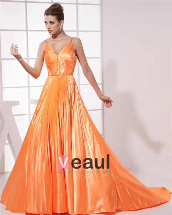 Charmeuse Silk V Neck Sleeveless Zipper Ruffle Floor Length Woman Evening Dress