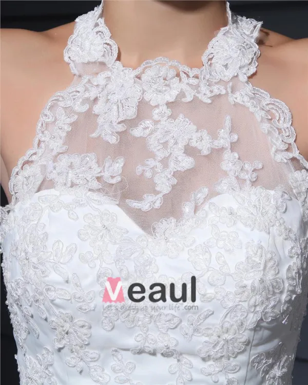 Halter Embroidery Ruffle Floor Length Satin Woman Mermaid Wedding Dress