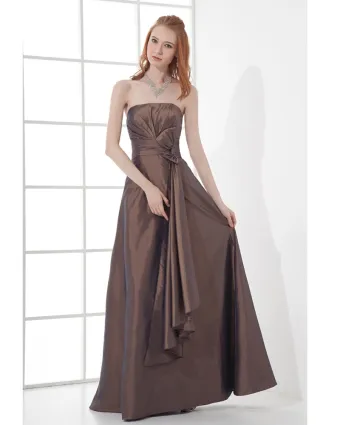Fashion Taffeta Pleated Bow Strapless Floor Length Bridesmaid Dress