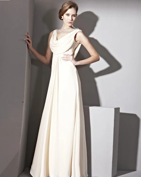 Floor Length V-Neck Sleeveless Silk Satin Collect Waist Evening Dresses