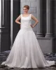 Satin Applique Round Neck Court Plus Size Bridal Gown Wedding Dress