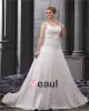 Satin Applique Round Neck Court Plus Size Bridal Gown Wedding Dress