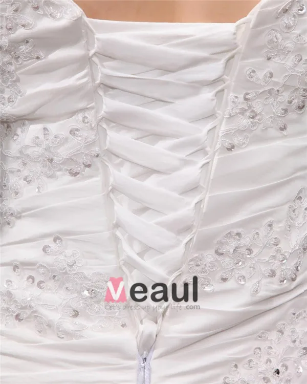 Satin Applique Round Neck Court Plus Size Bridal Gown Wedding Dress