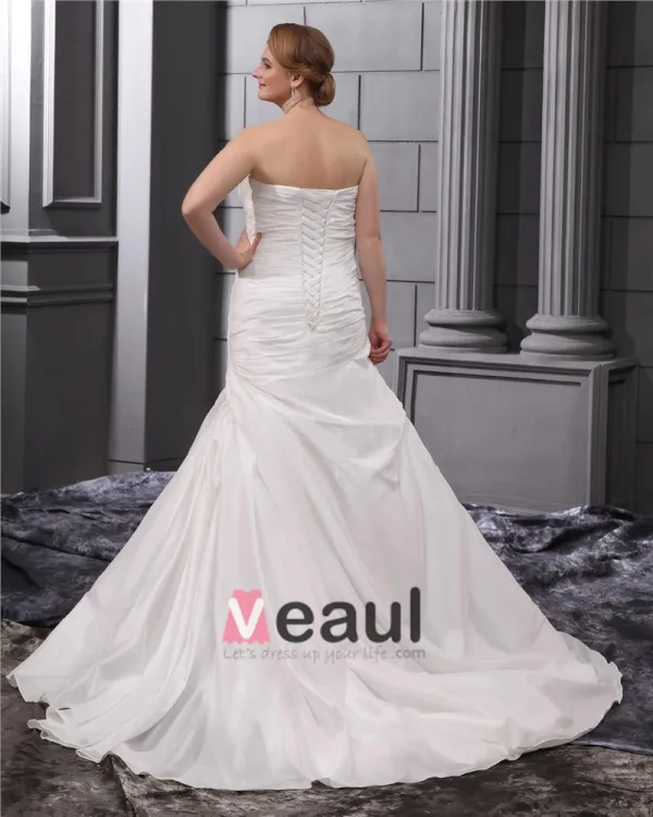 Taffeta Ruffle Court Plus Size Bridal Gown Wedding Dress