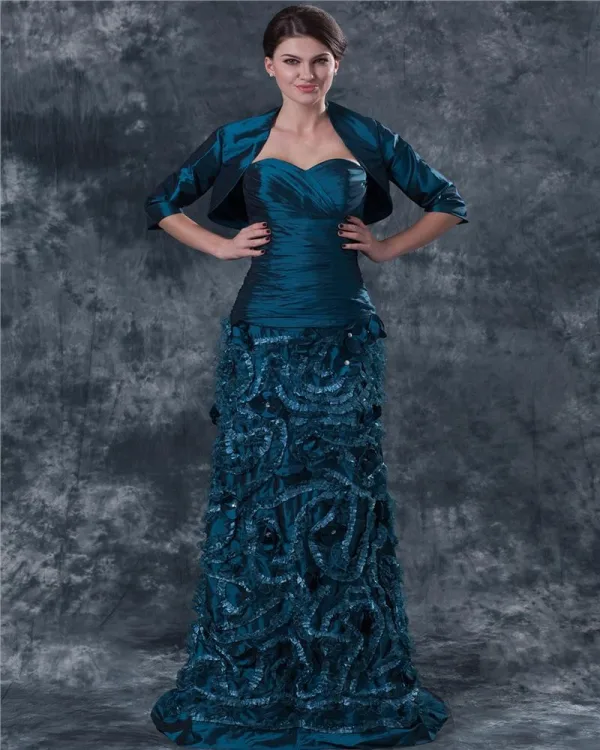 Taffeta Kjaereste Krusning Blomst Gulv Lengde Modre Av Bruden Gjester Kjoler