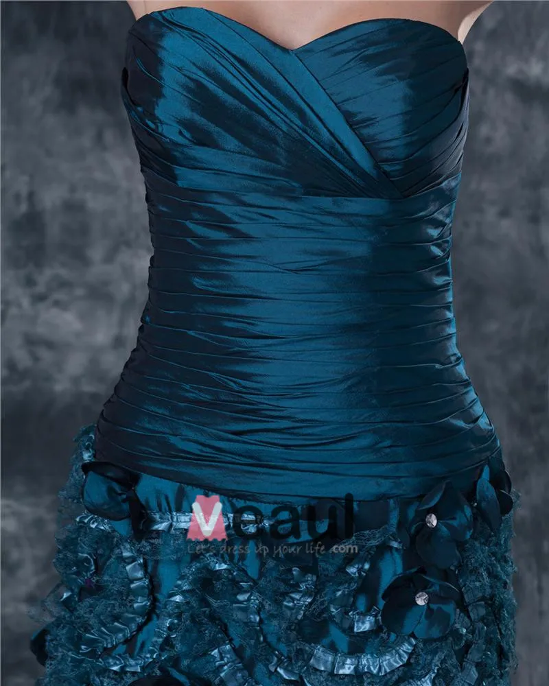 Taffeta Kjaereste Krusning Blomst Gulv Lengde Modre Av Bruden Gjester Kjoler