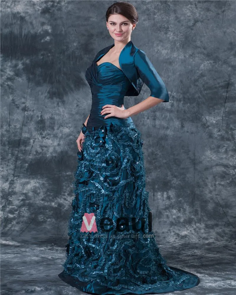 Taffeta Kjaereste Krusning Blomst Gulv Lengde Modre Av Bruden Gjester Kjoler