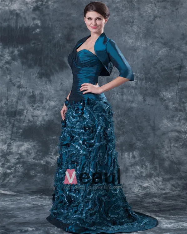 Taffeta Kjaereste Krusning Blomst Gulv Lengde Modre Av Bruden Gjester Kjoler
