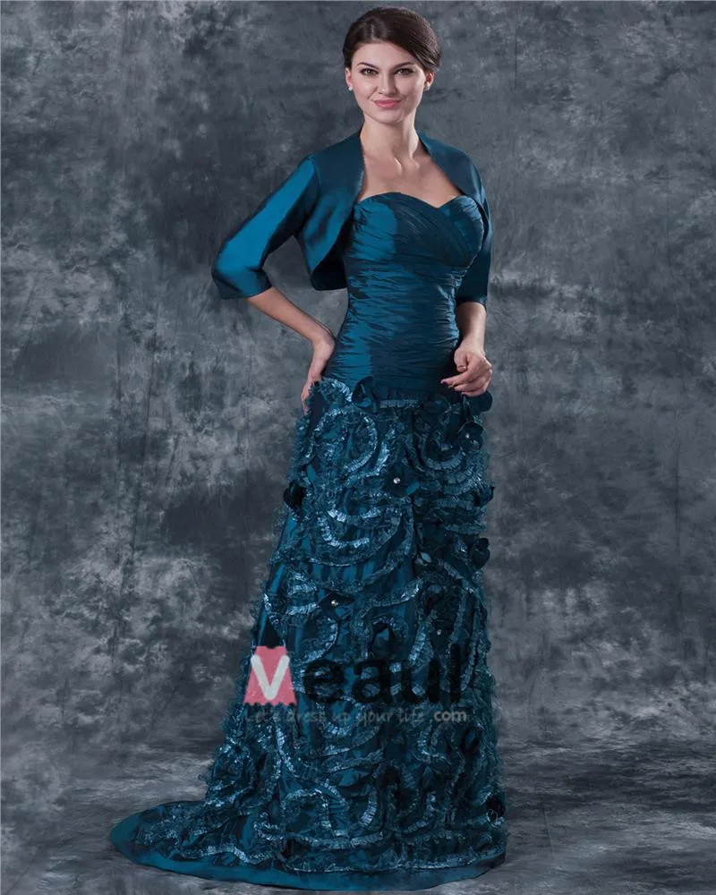 Taffeta Kjaereste Krusning Blomst Gulv Lengde Modre Av Bruden Gjester Kjoler