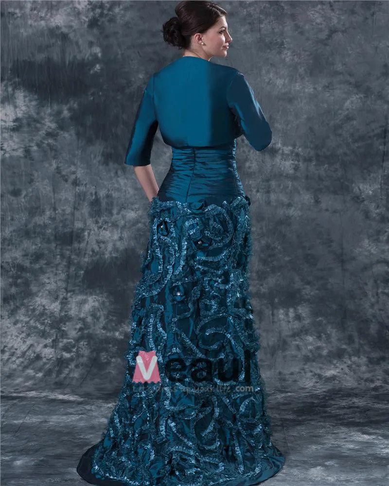 Taffeta Kjaereste Krusning Blomst Gulv Lengde Modre Av Bruden Gjester Kjoler