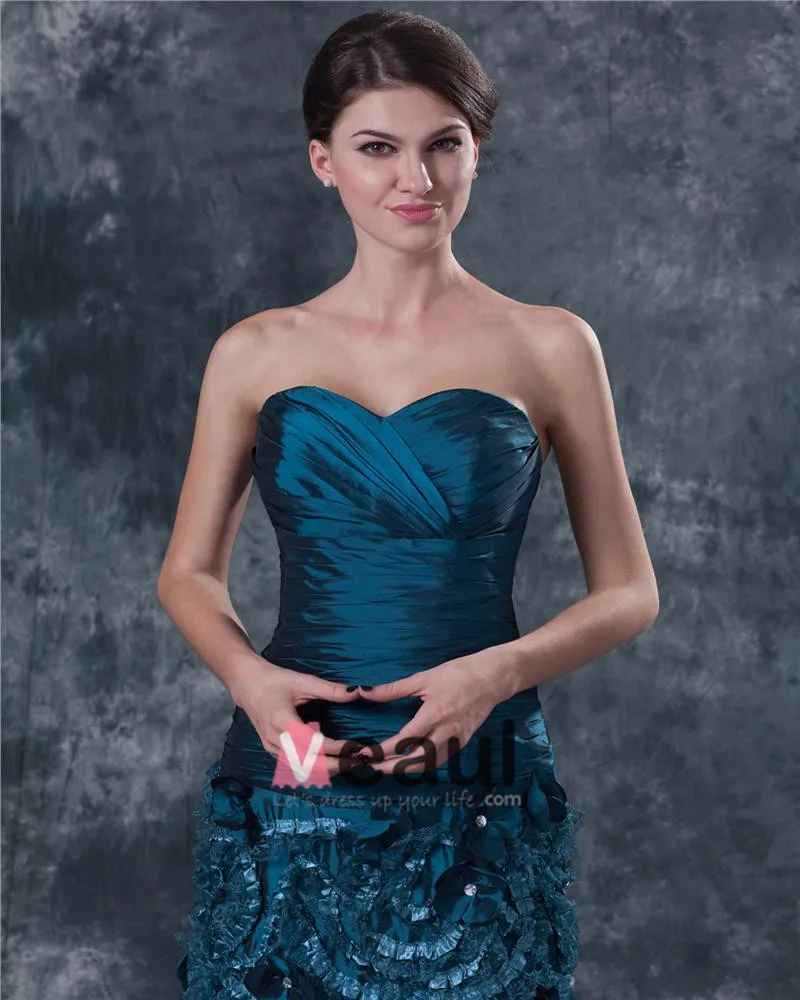 Taffeta Kjaereste Krusning Blomst Gulv Lengde Modre Av Bruden Gjester Kjoler