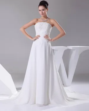 Elegante Chiffon Satijn Kantwerk Kralen Strapless Vloer Lengte Vrouwen Trouwjurken Bruidsjurken