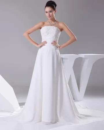 Elegante Dentelle De Mousseline De Soie Satin Perlage Femmes Longueur De Plancher De Robe De Mariée Robe De Mariage