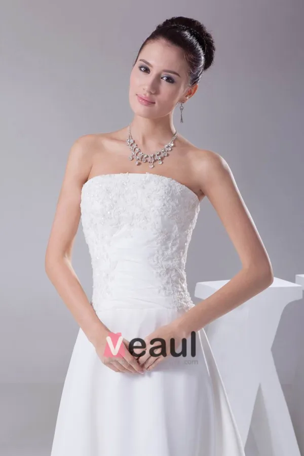 Elegante Dentelle De Mousseline De Soie Satin Perlage Femmes Longueur De Plancher De Robe De Mariée Robe De Mariage