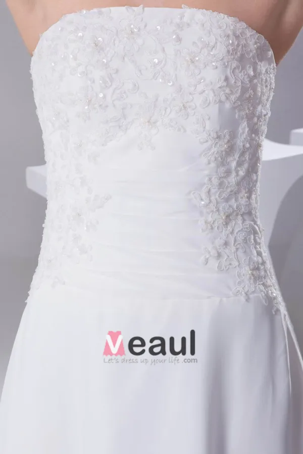 Elegante Dentelle De Mousseline De Soie Satin Perlage Femmes Longueur De Plancher De Robe De Mariée Robe De Mariage