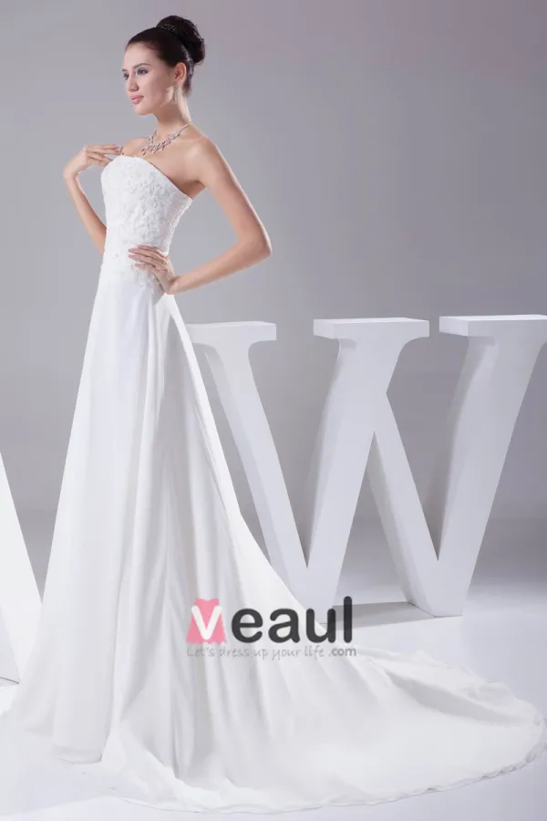Elegante Dentelle De Mousseline De Soie Satin Perlage Femmes Longueur De Plancher De Robe De Mariée Robe De Mariage