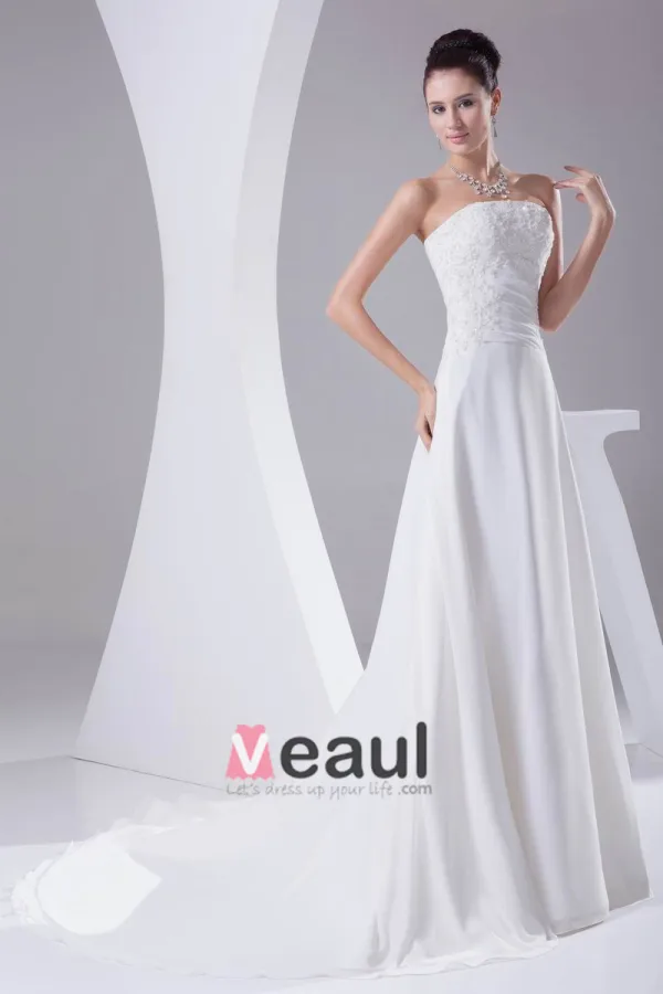Elegante Dentelle De Mousseline De Soie Satin Perlage Femmes Longueur De Plancher De Robe De Mariée Robe De Mariage