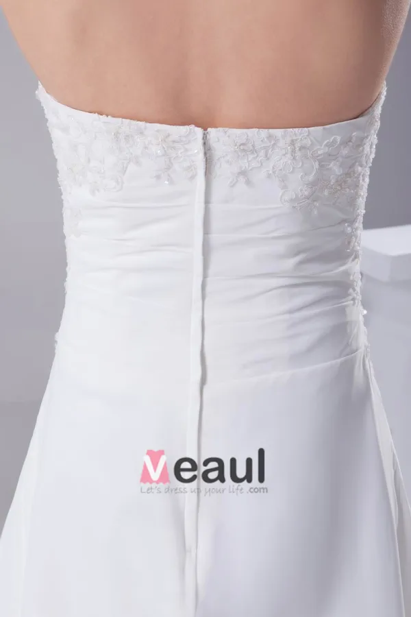 Elegante Dentelle De Mousseline De Soie Satin Perlage Femmes Longueur De Plancher De Robe De Mariée Robe De Mariage