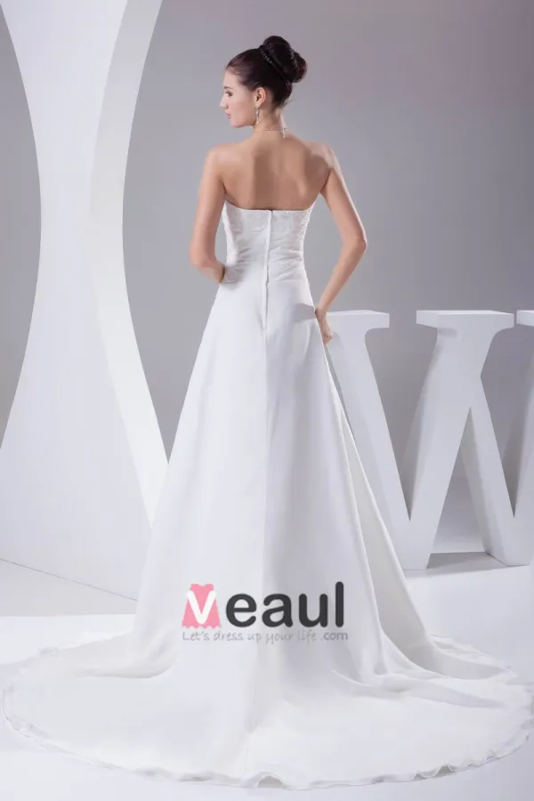 Elegante Dentelle De Mousseline De Soie Satin Perlage Femmes Longueur De Plancher De Robe De Mariée Robe De Mariage
