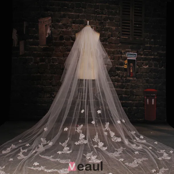 Blanc Super Long Materiau Dentelle Voile