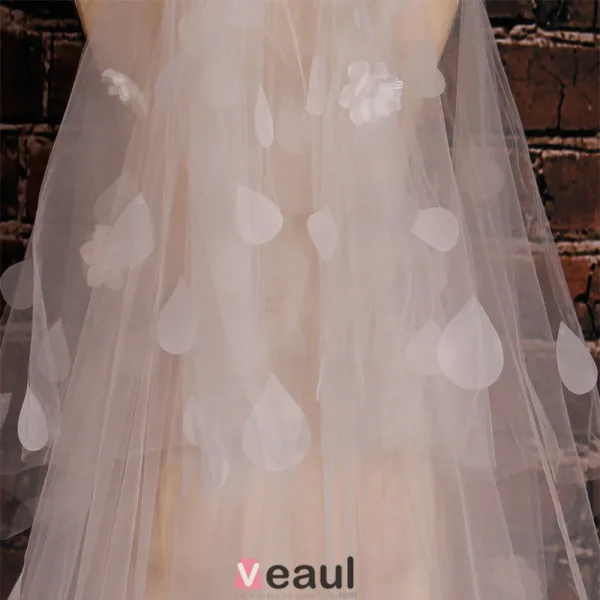 Tailing Super Long White Lace Flowers Veil Soft Yarn Material