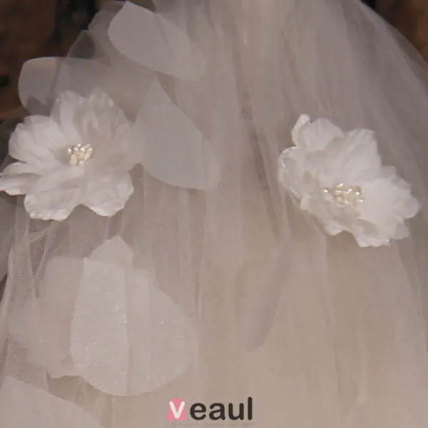 Trois Dimensions Super Long Fleurs A La Main Voile De Dentelle Materiau De Fil Blanc Doux